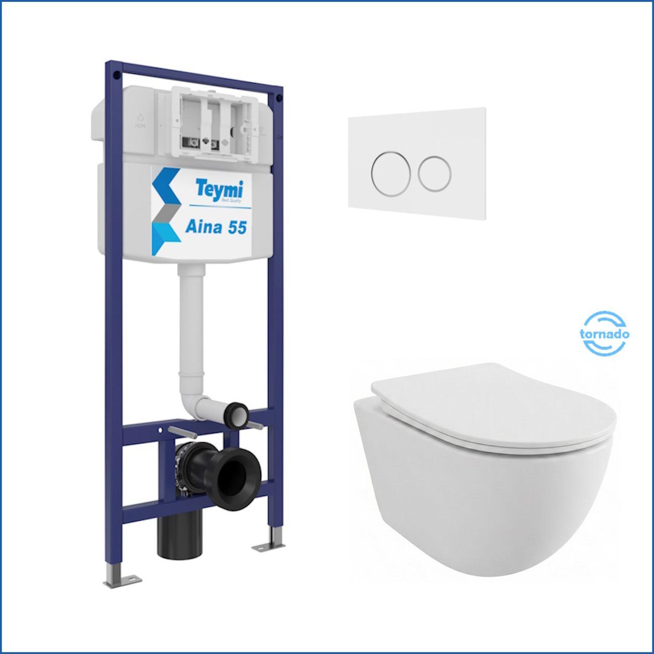 Комплекты для монтажа унитаза Teymi Lina PP Vortex кнопка белая / хром F16507