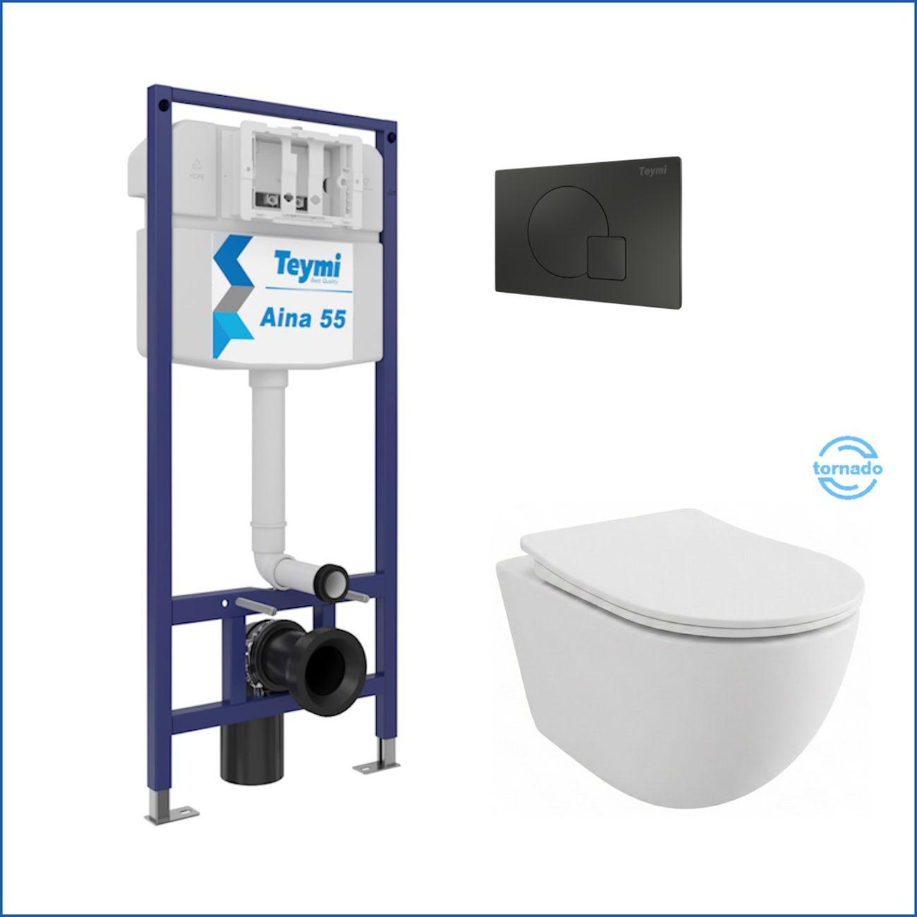 Комплекты для монтажа унитаза Teymi Lina PP Vortex кнопка черная F16516