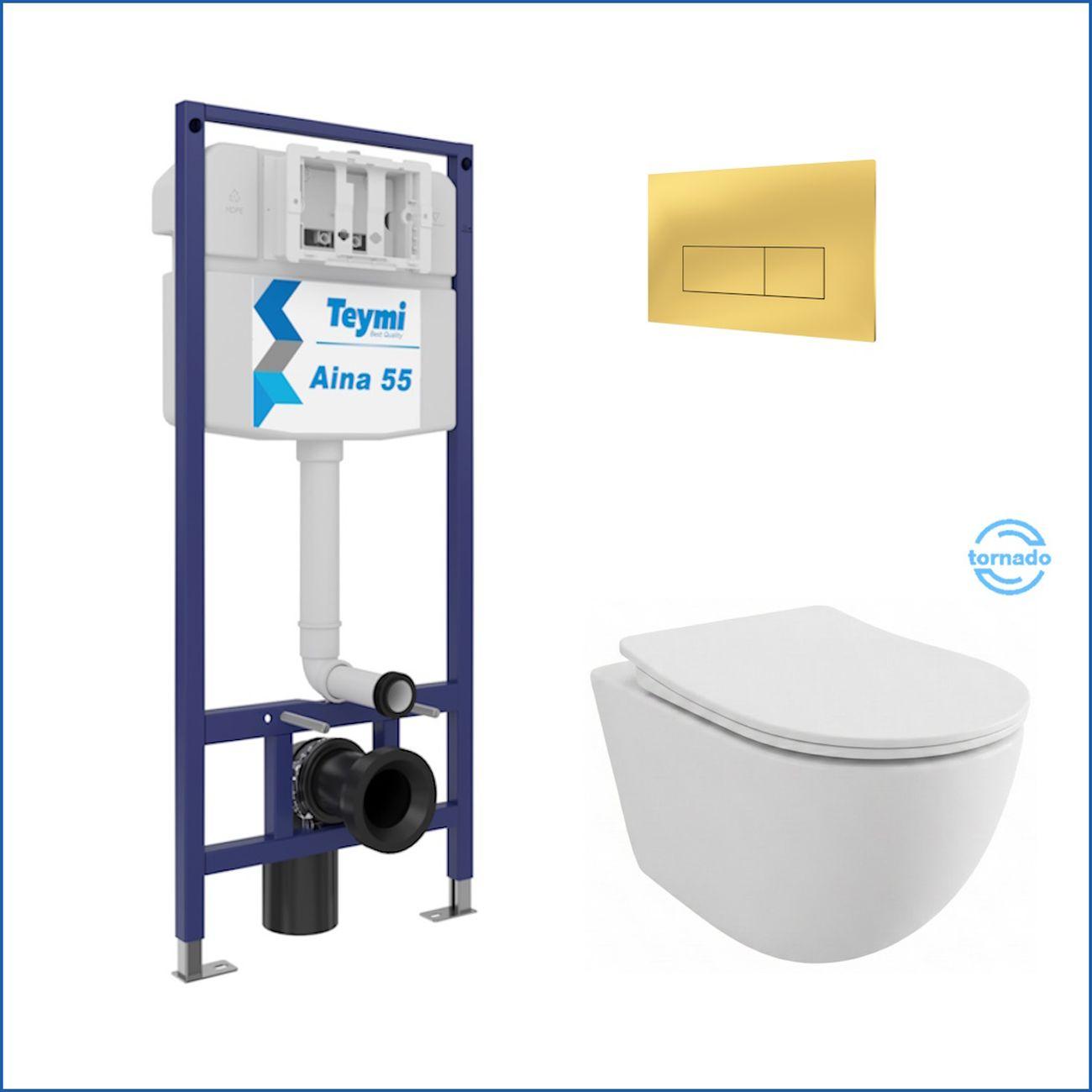 Комплекты для монтажа унитаза Teymi Lina PP Vortex кнопка золото F16519