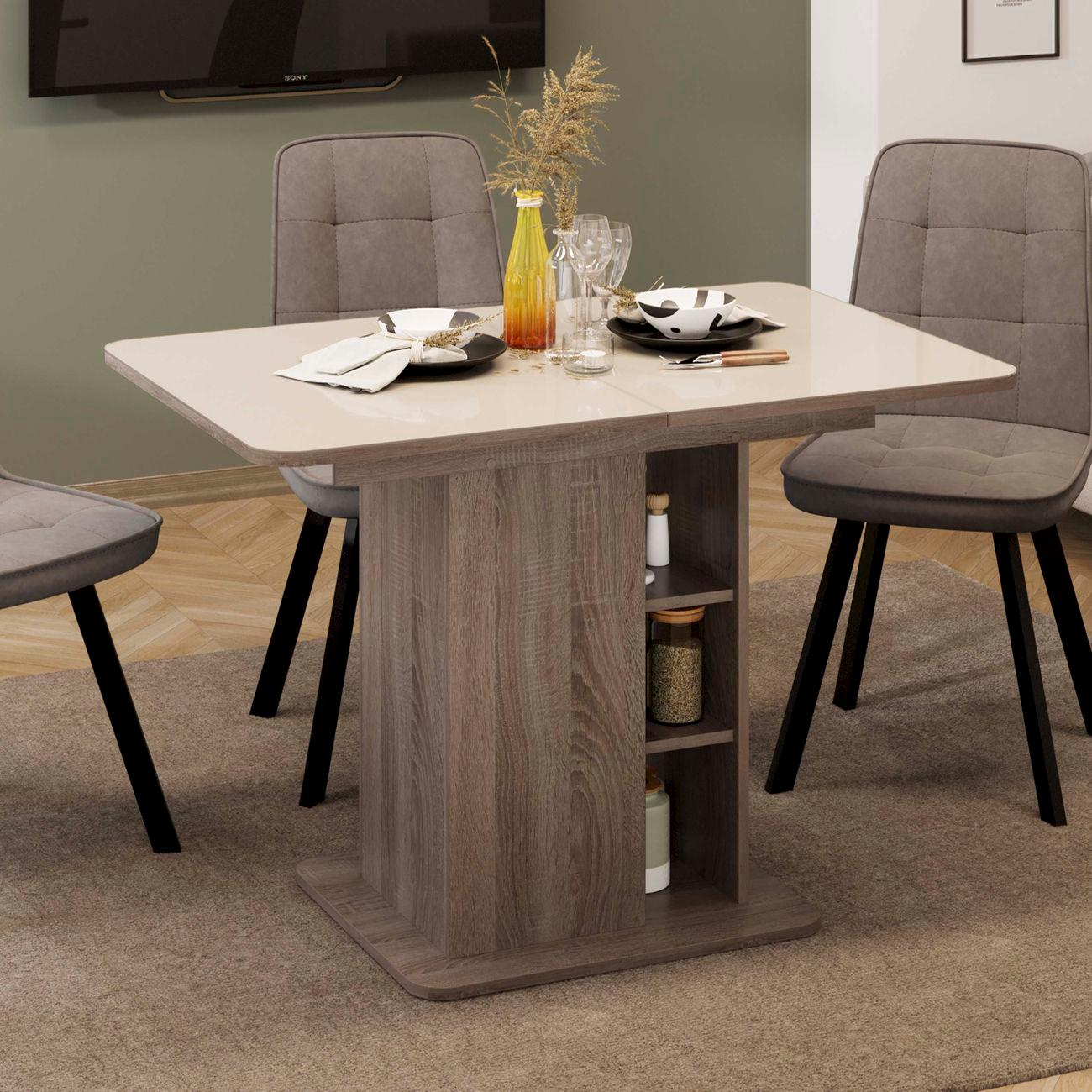 Стол обеденный Трия Мюнхен Дуб Сонома трюфель/Стекло глянец бежевое