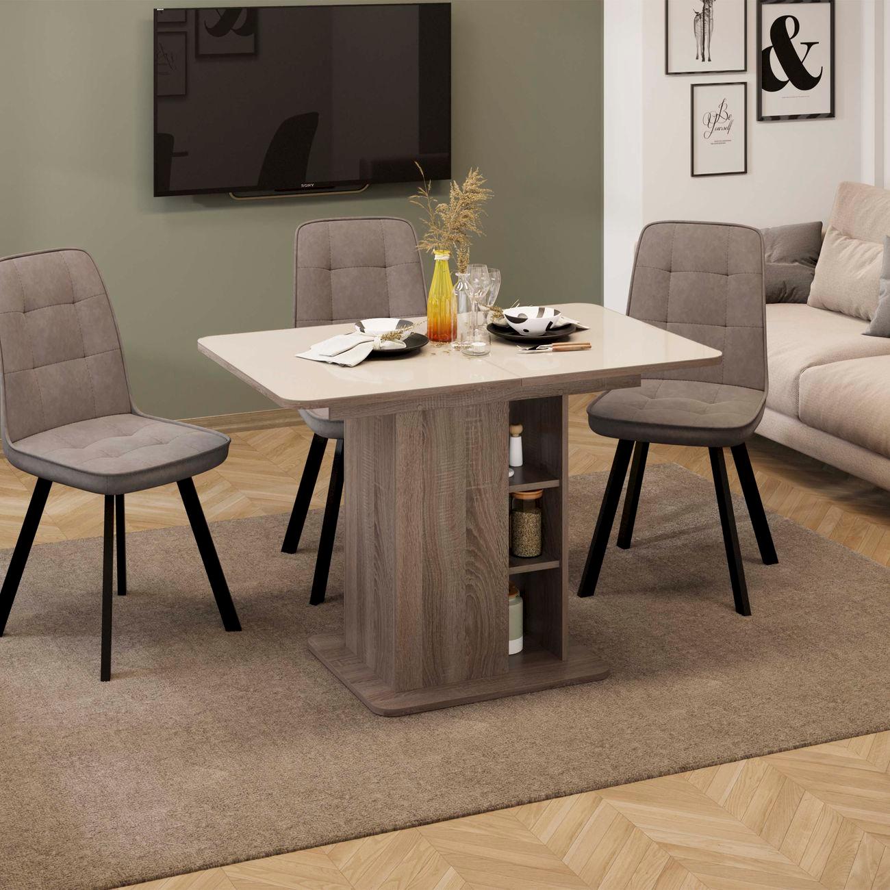 Стол обеденный Трия Мюнхен Дуб Сонома трюфель/Стекло глянец бежевое