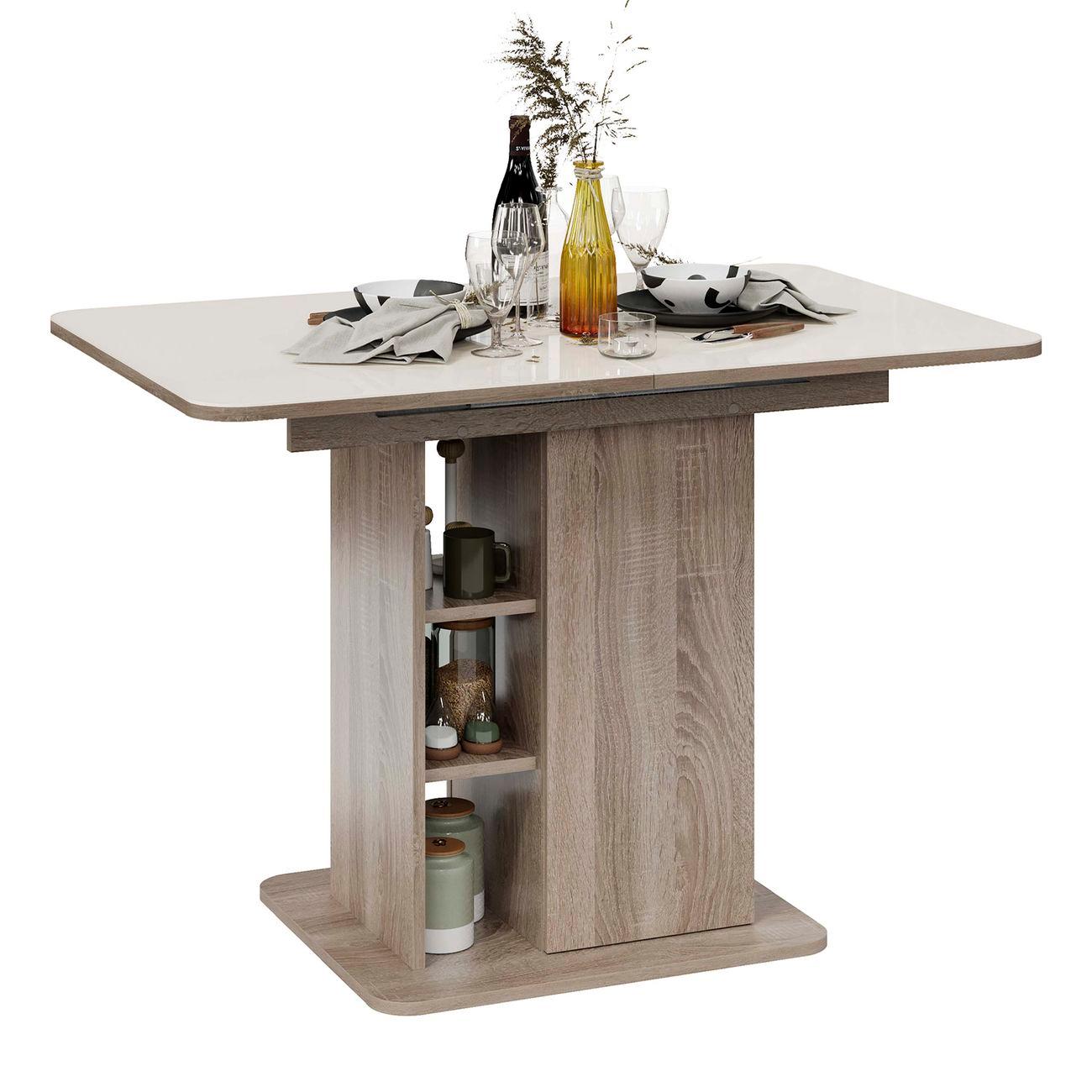 Стол обеденный Трия Мюнхен Дуб Сонома трюфель/Стекло глянец бежевое