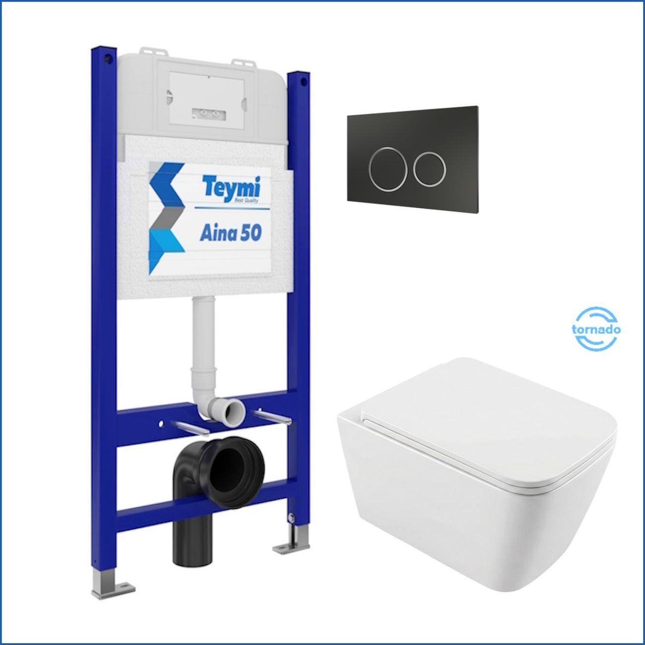 Комплекты для монтажа унитаза Teymi Helmi PP Vortex кнопка черная / хром F16554