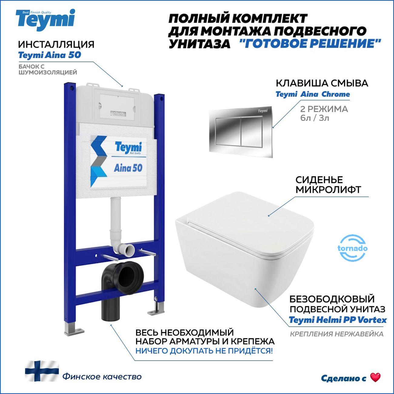 Комплекты для монтажа унитаза Teymi Helmi PP Vortex кнопка хром F16556