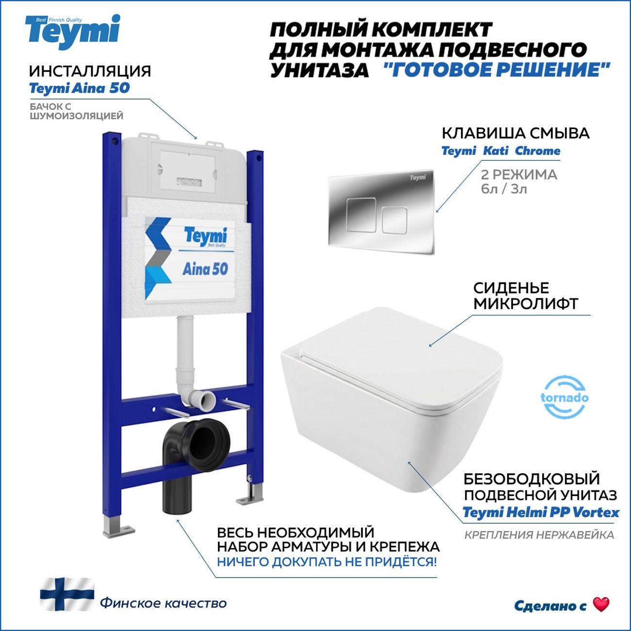 Комплекты для монтажа унитаза Teymi Helmi PP Vortex кнопка хром F16560