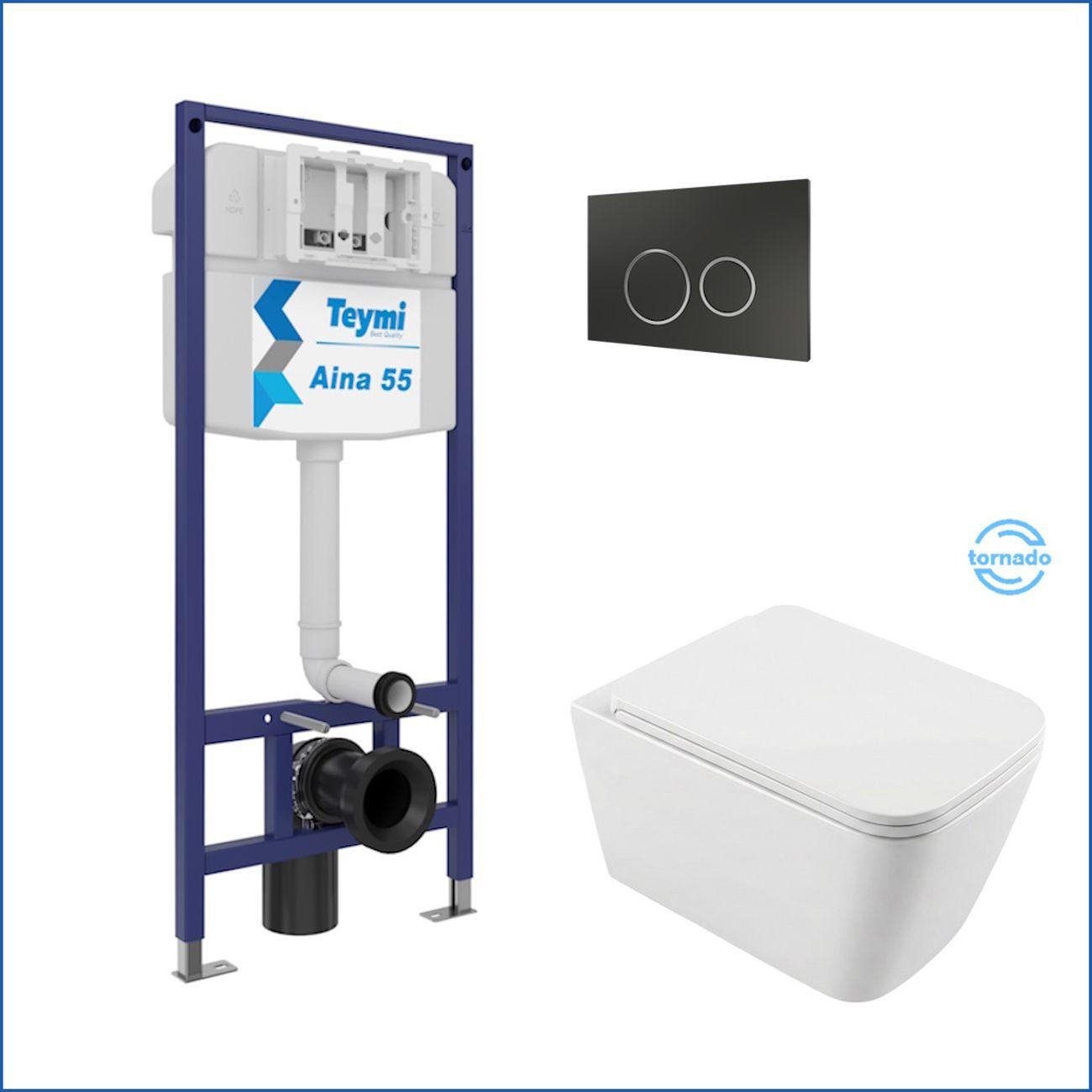 Комплекты для монтажа унитаза Teymi Helmi PP Vortex кнопка черная / хром F16578