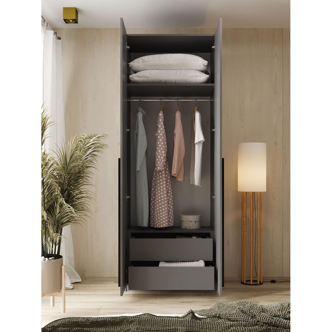 Шкаф распашной Принцесса Мелания София 3122, ящики, полка, штанга 80х52х220 графит