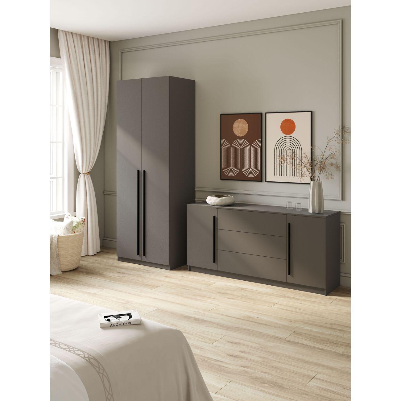 Шкаф распашной Принцесса Мелания София 3122, ящики, полка, штанга 80х52х220 графит