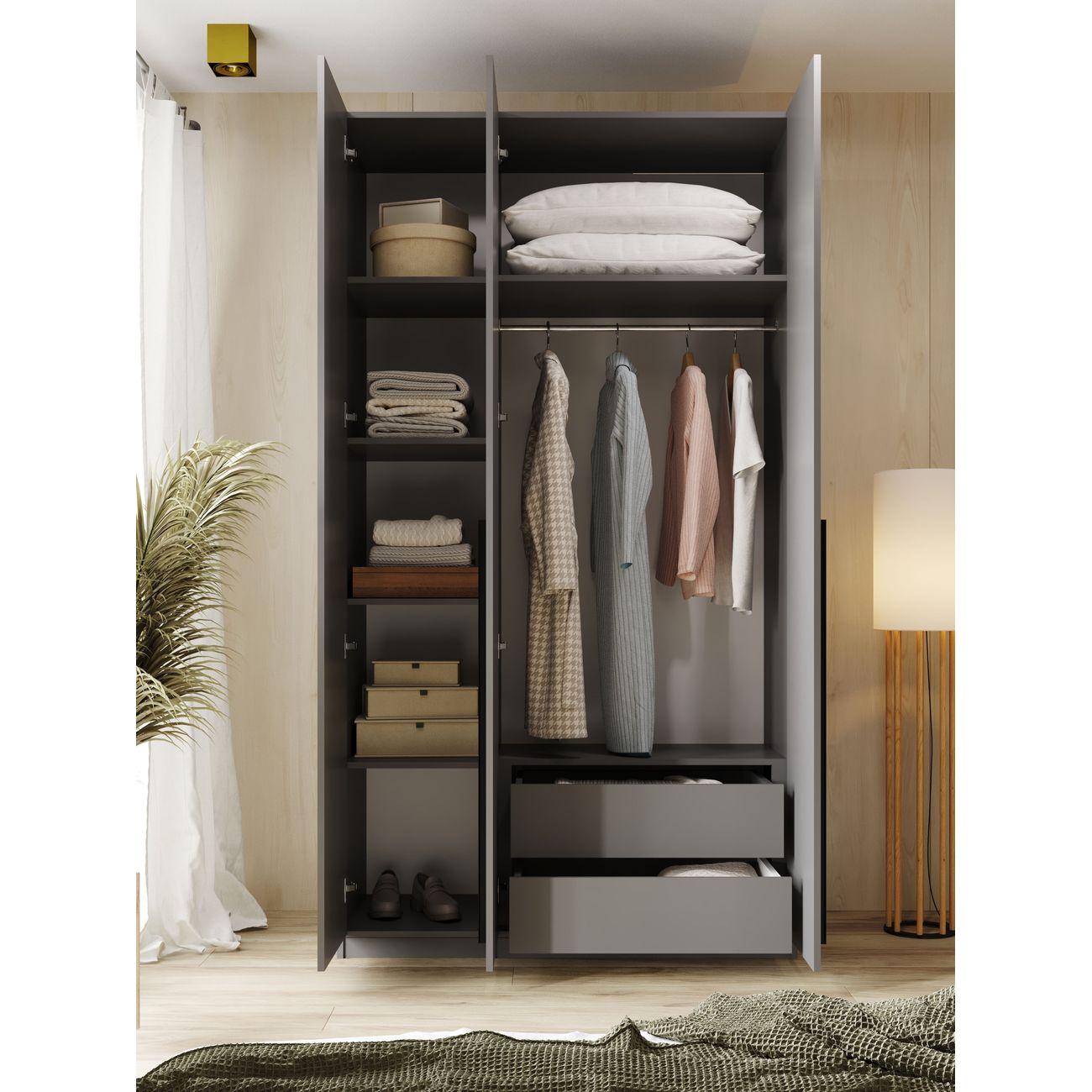 Шкаф распашной Принцесса Мелания София 3123 ящики, полки, штанга 120х52х220 графит