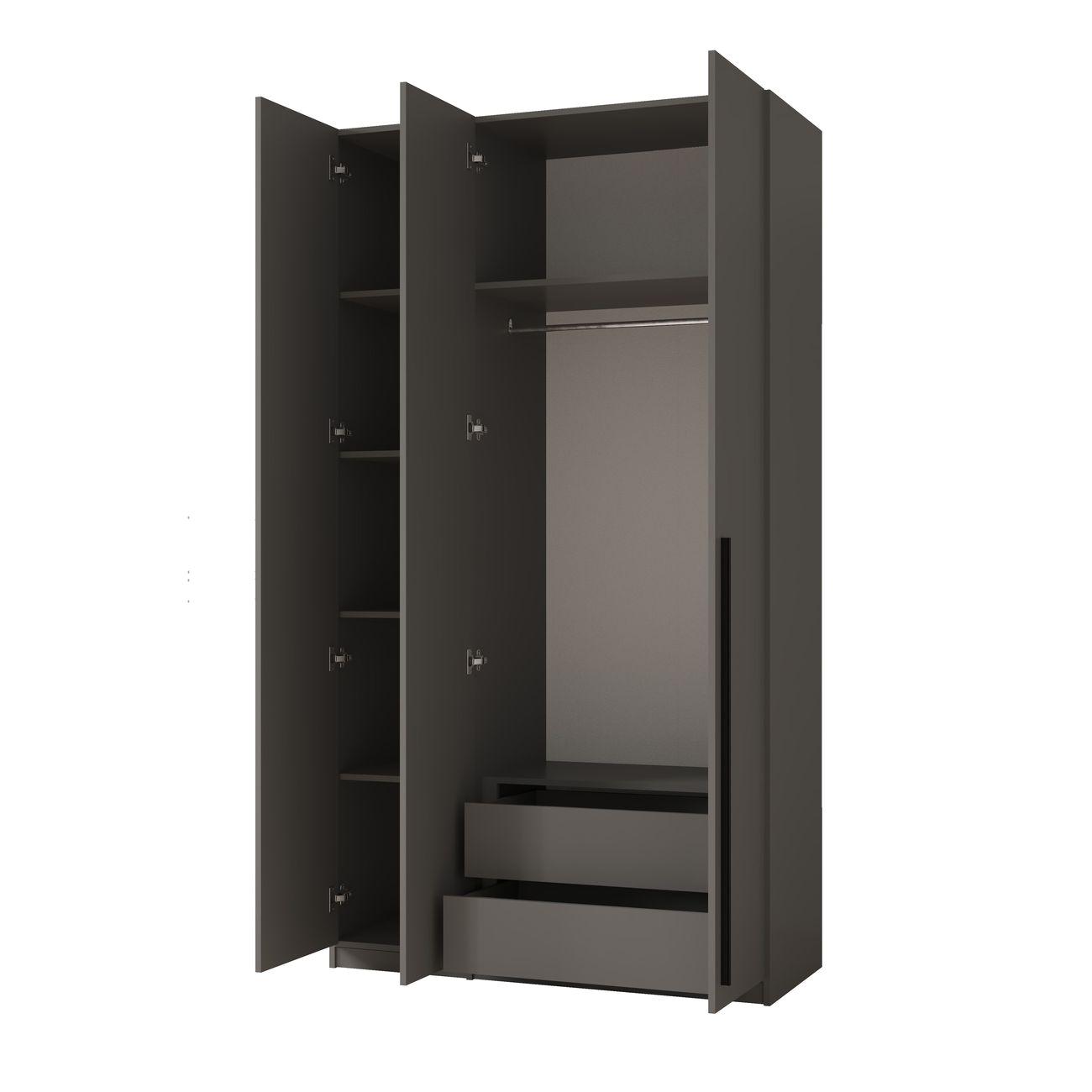 Шкаф распашной Принцесса Мелания София 3123 ящики, полки, штанга 120х52х220 графит