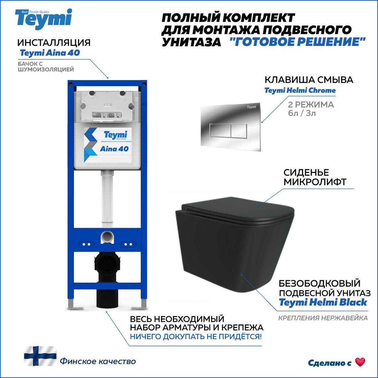 Комплекты для монтажа унитаза Teymi Helmi Black кнопка хром F16673