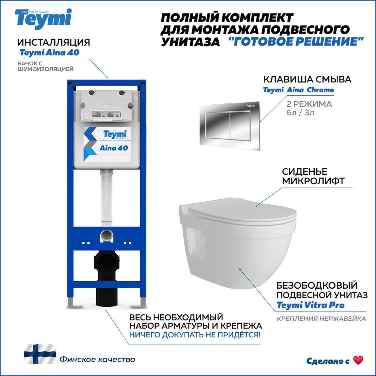 Комплекты для монтажа унитаза Teymi Vitra Pro кнопка хром F16701
