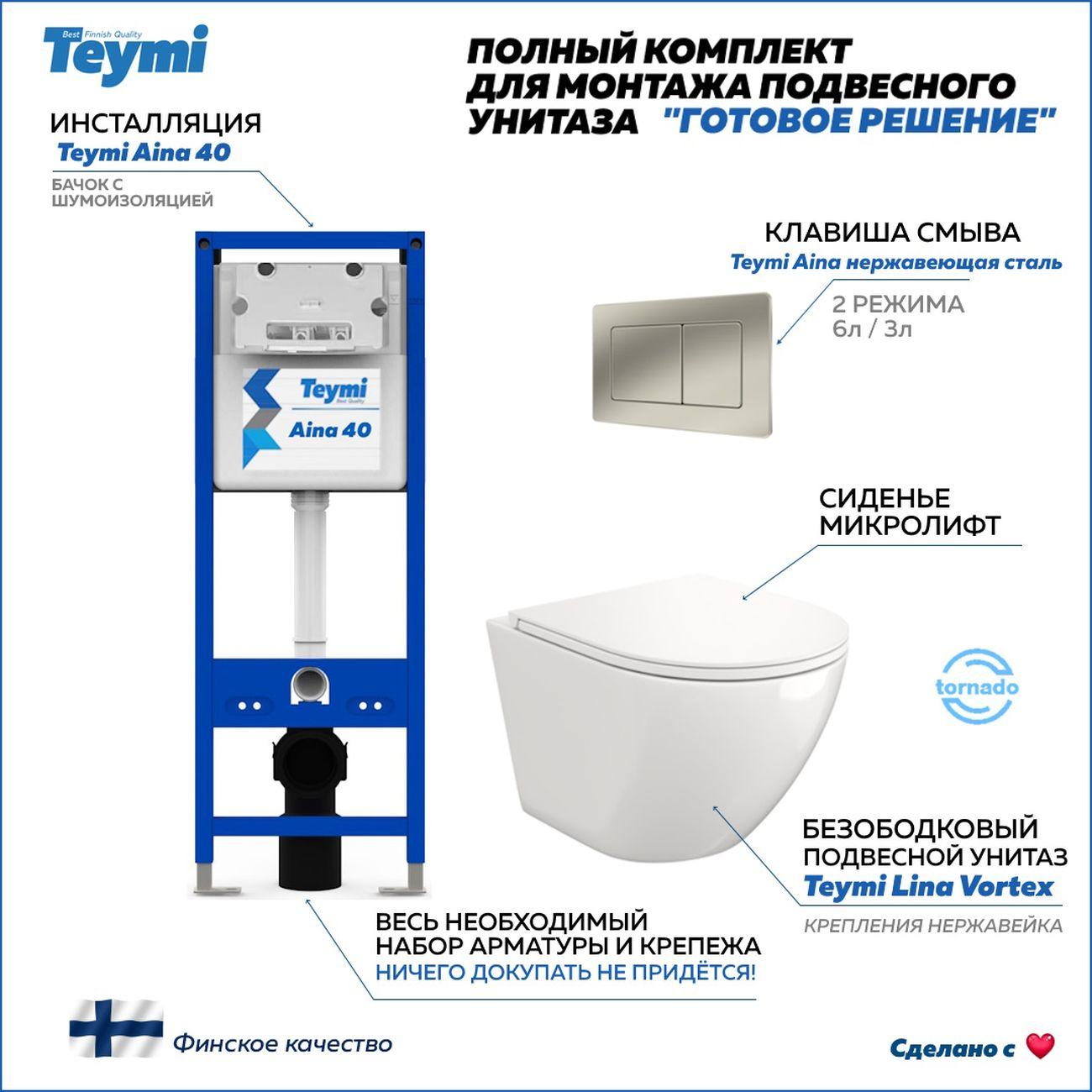 Комплекты для монтажа унитаза Teymi Lina Vortex кнопка нержавеющая сталь F16742