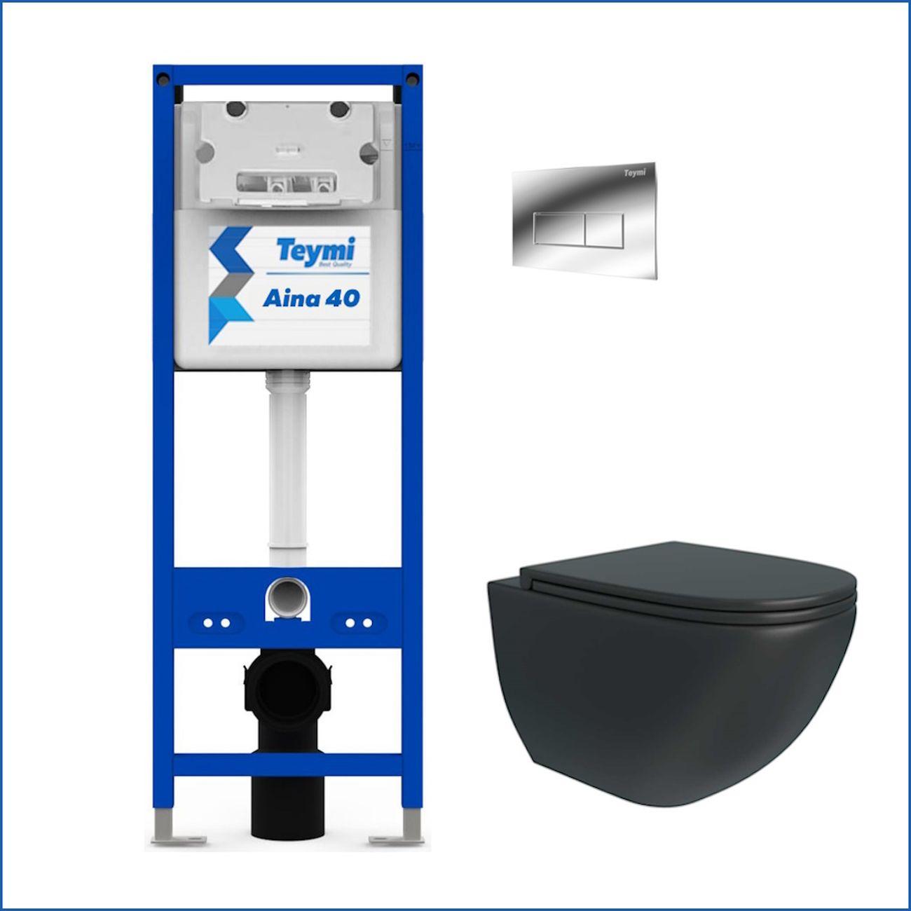 Комплекты для монтажа унитаза Teymi Lina S черный, кнопка хром F16769