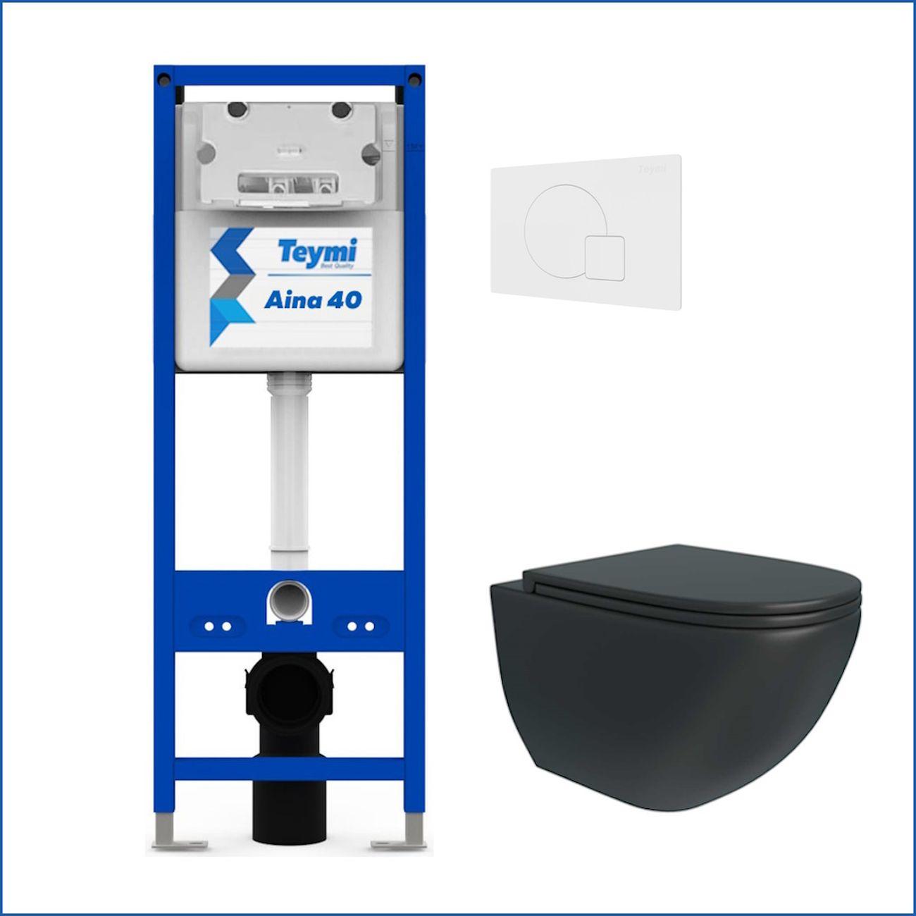 Комплекты для монтажа унитаза Teymi Lina S черный, кнопка белая F16783