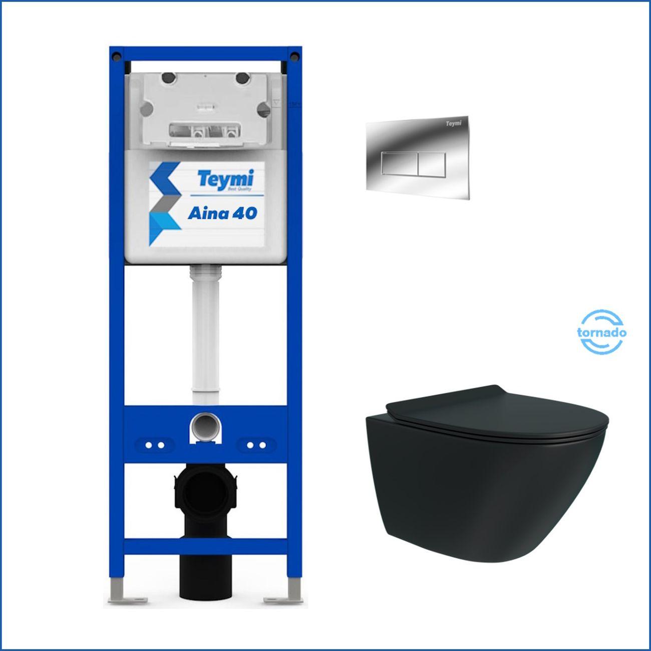 Комплекты для монтажа унитаза Teymi Lina Pro Vortex черный, кнопка хром F16865