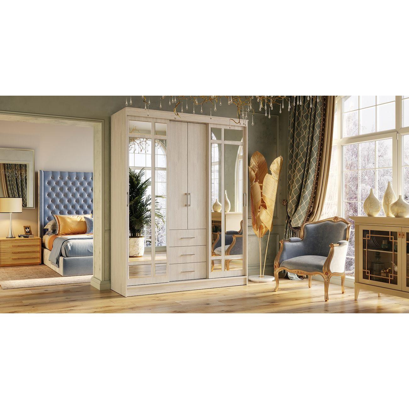 Шкаф-купе БТС МЕБЕЛЬ комбинированный Маэстро, ясень белый