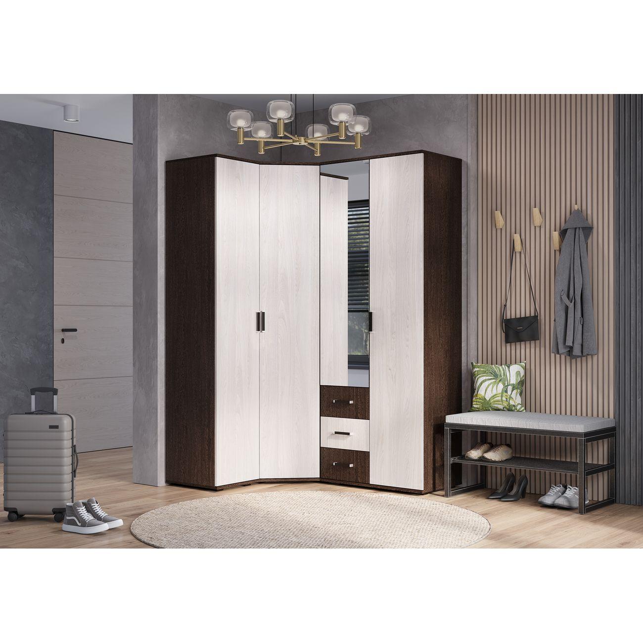 Шкаф БТС МЕБЕЛЬ угловой Белла, венге/ясень белый