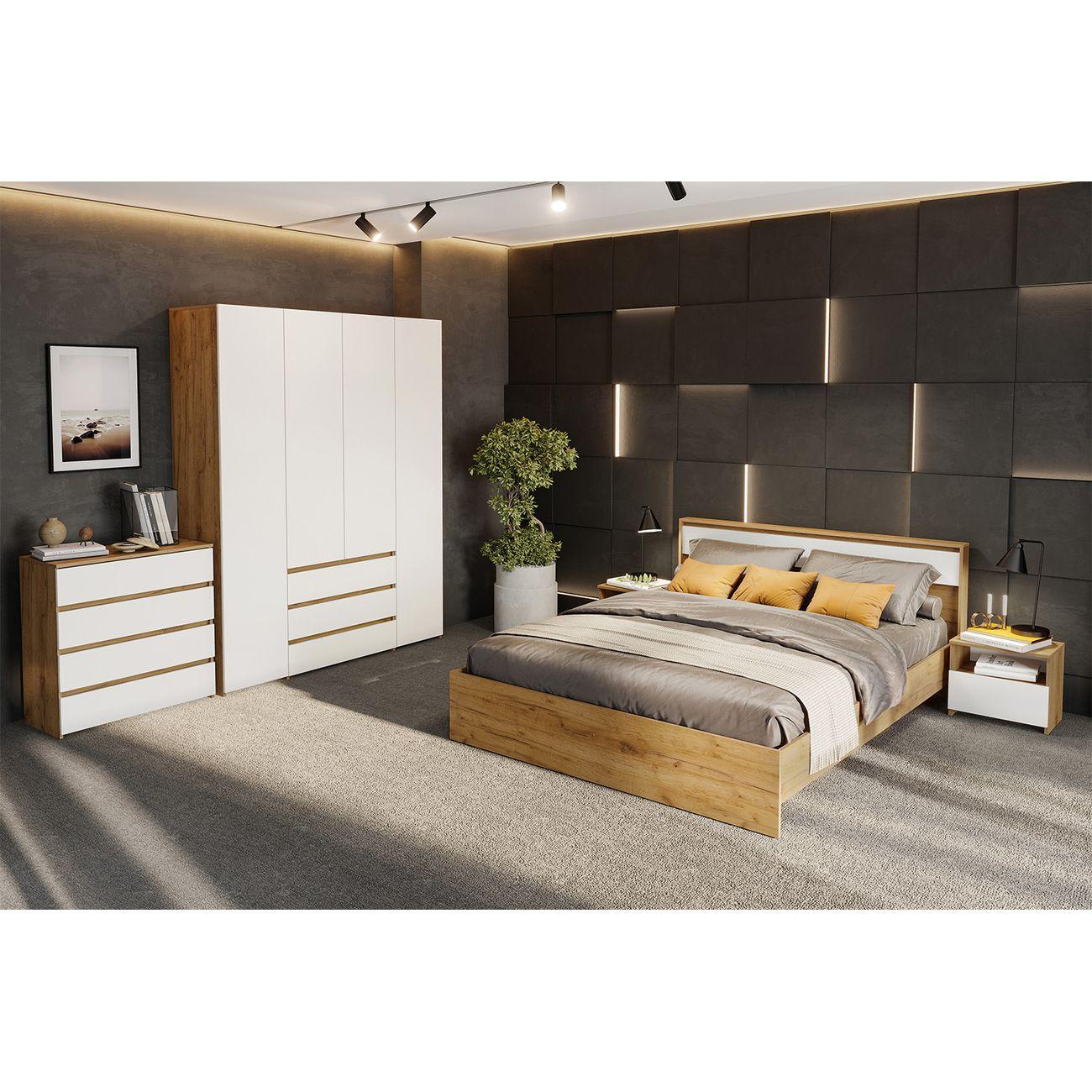 Шкаф Арника мебель четырехстворчатый Некст 1, дуб золотой, белый