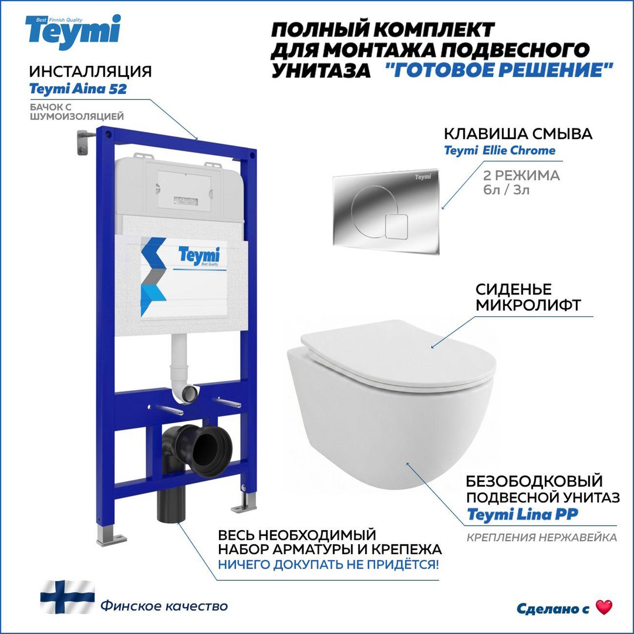 Комплекты для монтажа унитаза Teymi Lina PP кнопка хром F17167