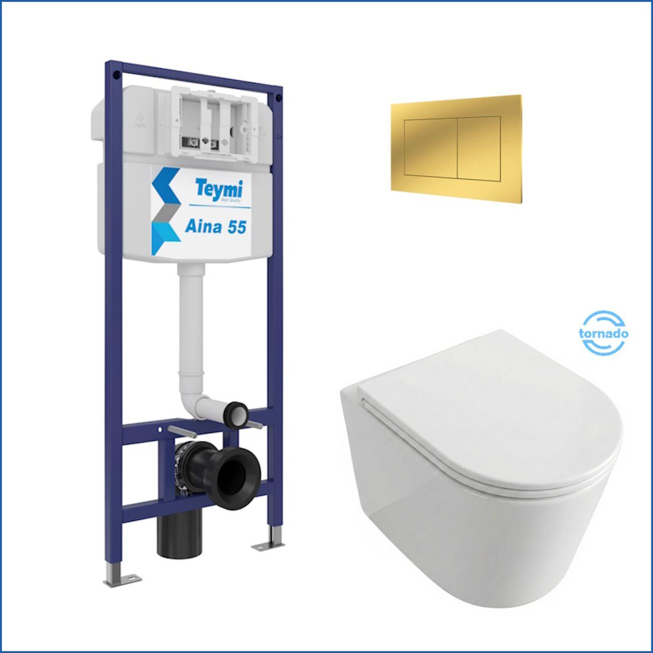 Комплекты для монтажа унитаза Teymi Lori Media Vortex кнопка золото F17410