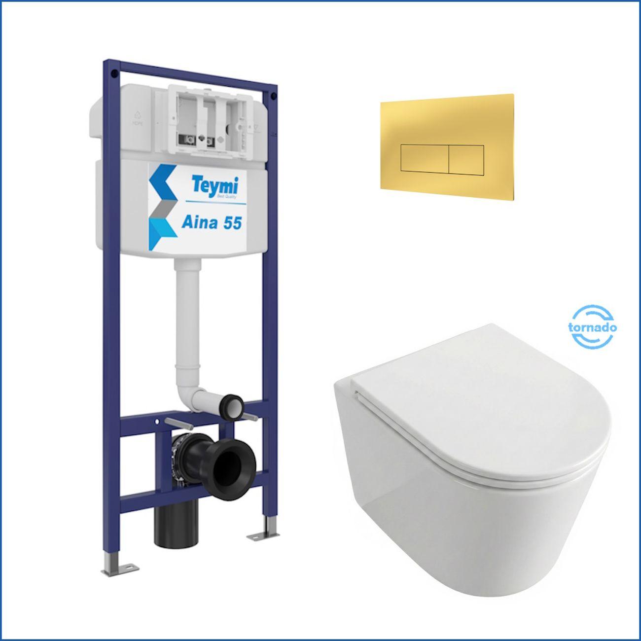 Комплекты для монтажа унитаза Teymi Lori Media Vortex кнопка золото F17411