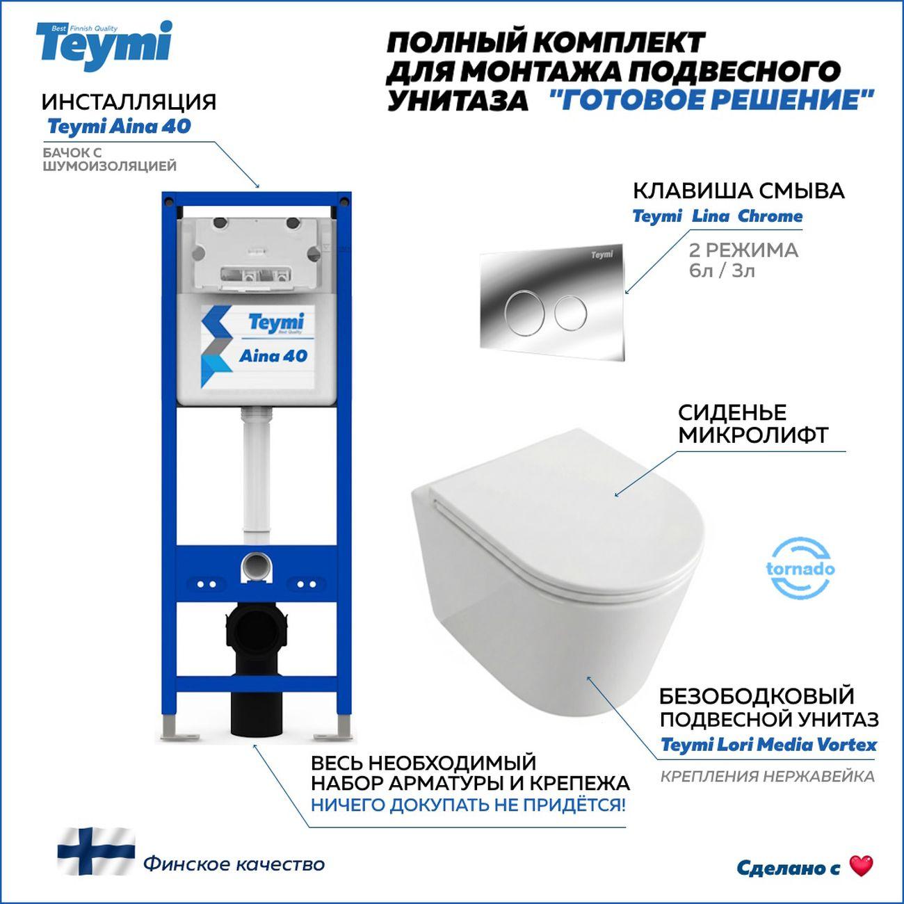 Комплекты для монтажа унитаза Teymi Lori Media Vortex кнопка хром F17418