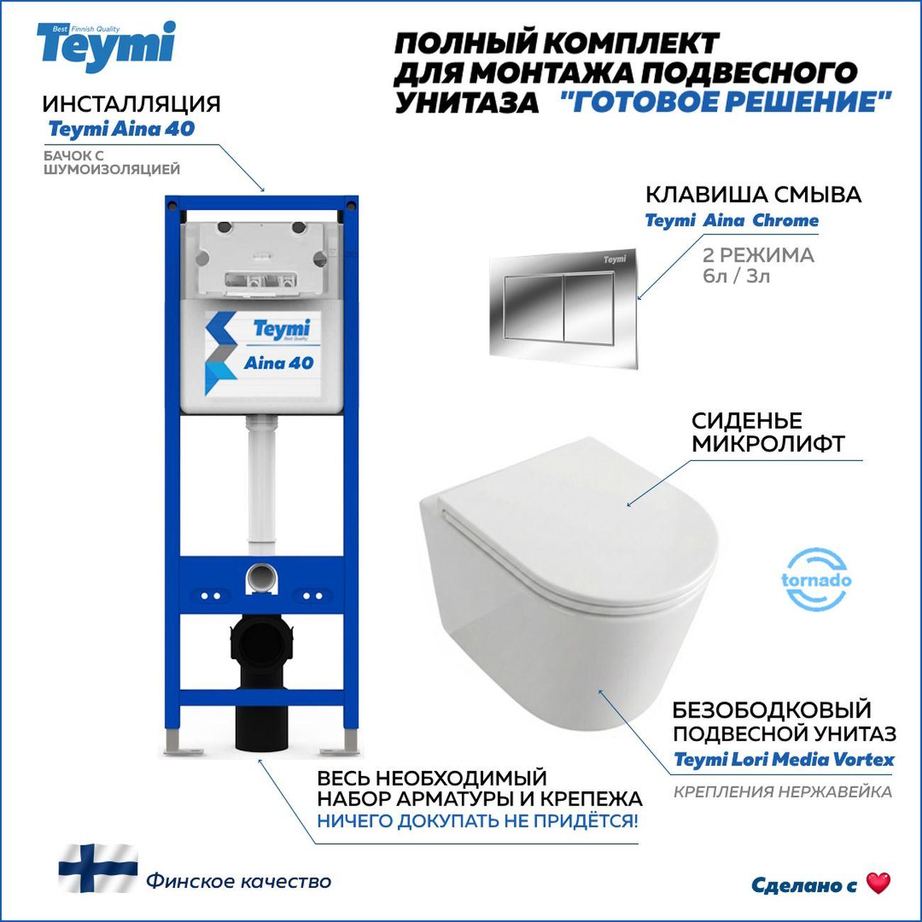 Комплекты для монтажа унитаза Teymi Lori Media Vortex кнопка хром F17424