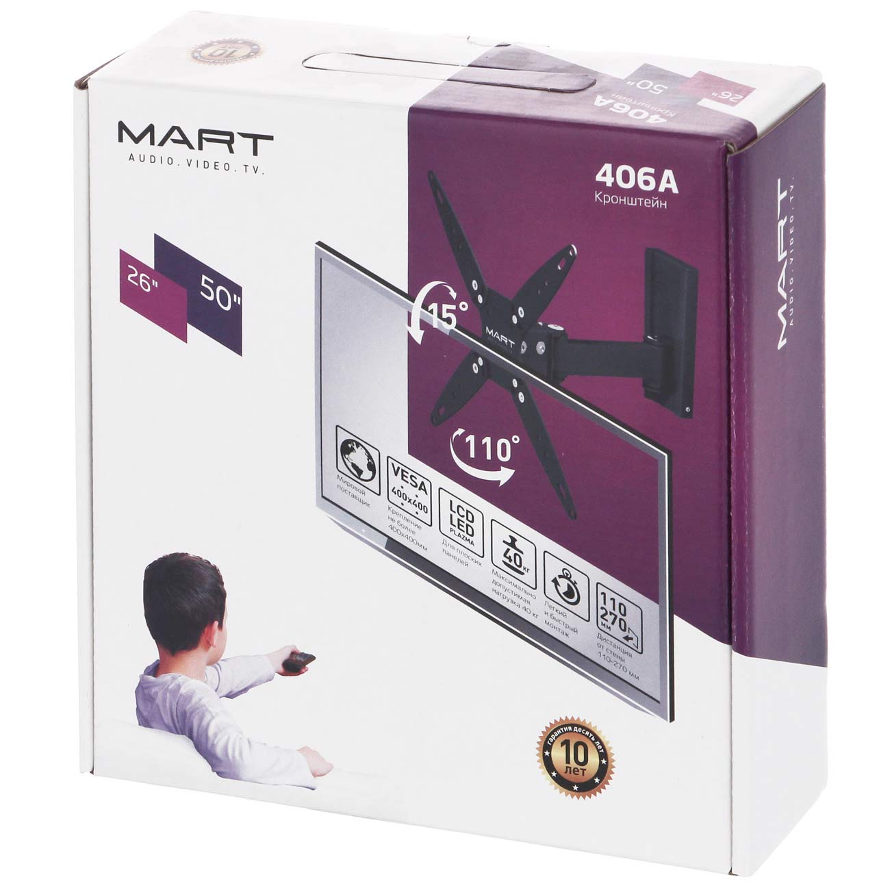 Кронштейн для ТВ наклонно-поворотный Mart 406A