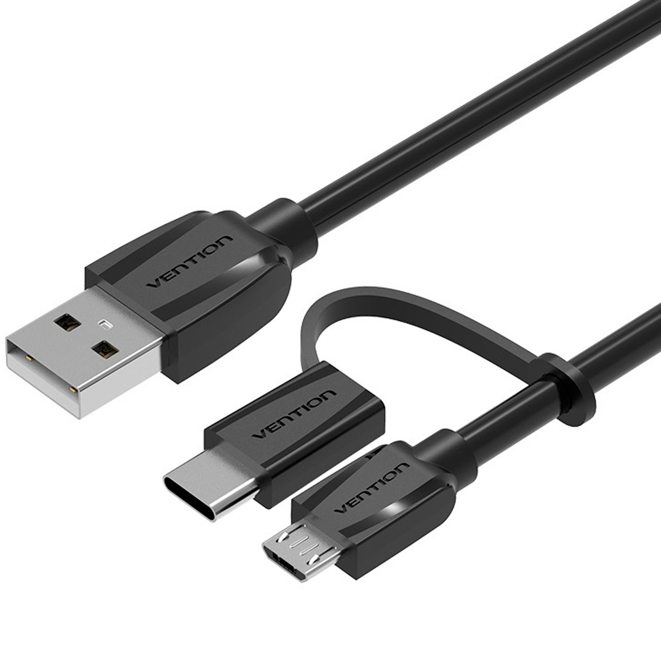 Кабель для сотового телефона Vention USB-папа/microUSB+USB-C-папа 1м фото