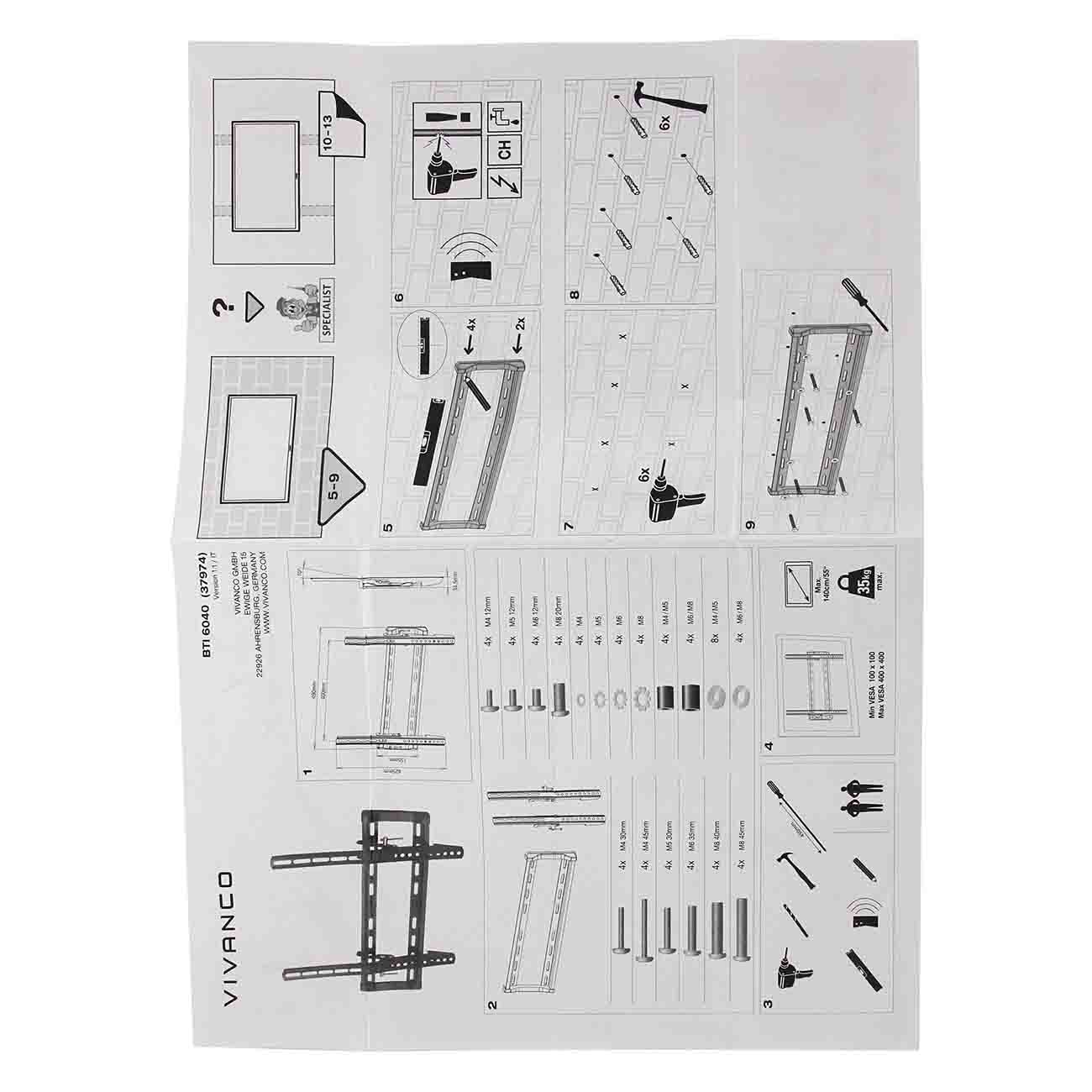 Кронштейн для ТВ наклонный Vivanco BTI 6040 (37974)