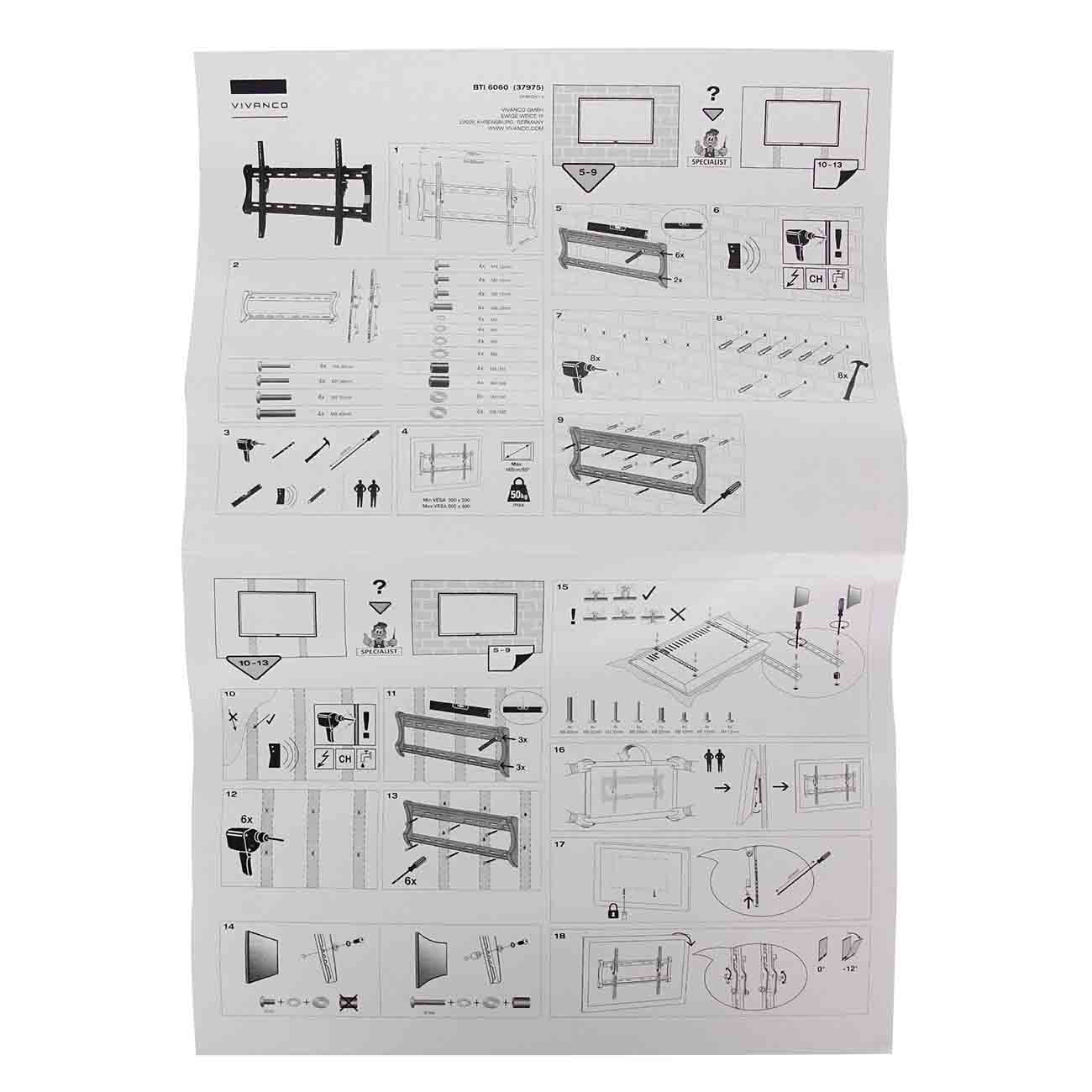 Кронштейн для ТВ наклонный Vivanco BTI 6060 (37975)