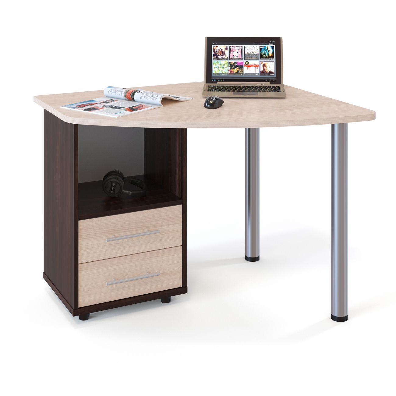 Стол компьютерный Сокол Меб.фабрика КСТ-102 Левый Венге/Беленый дуб