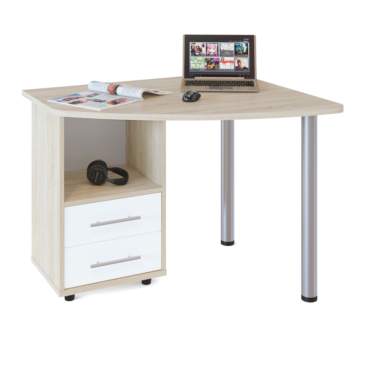 Стол компьютерный Сокол Меб.фабрика КСТ-102 Левый Дуб сонома/Белый