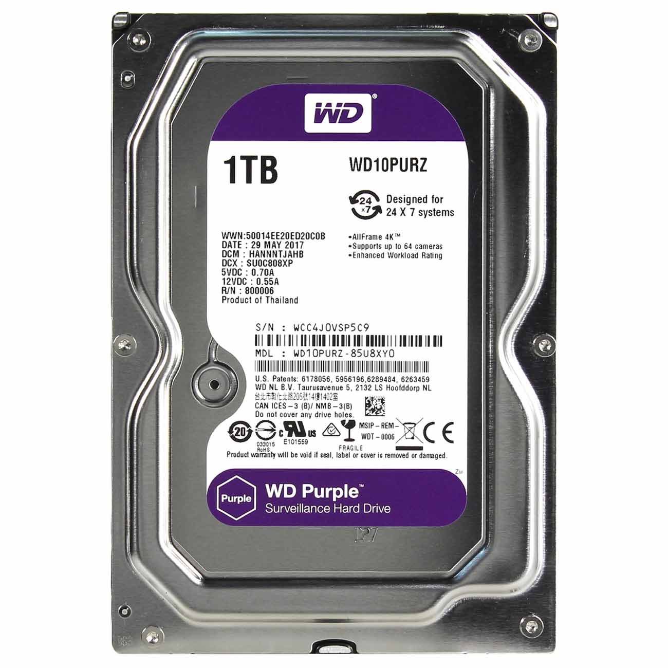 Жесткий диск Western Digital (WD) 1TB Purple (WD10PURZ) фото