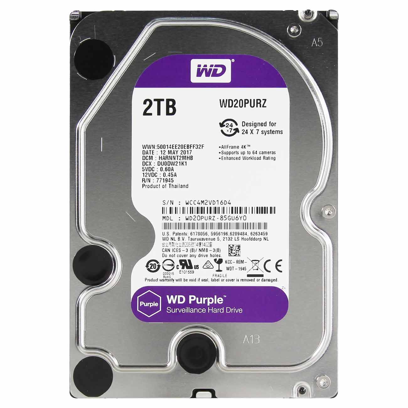Внутренний HDD диск WD 2TB Purple (WD20PURZ)
