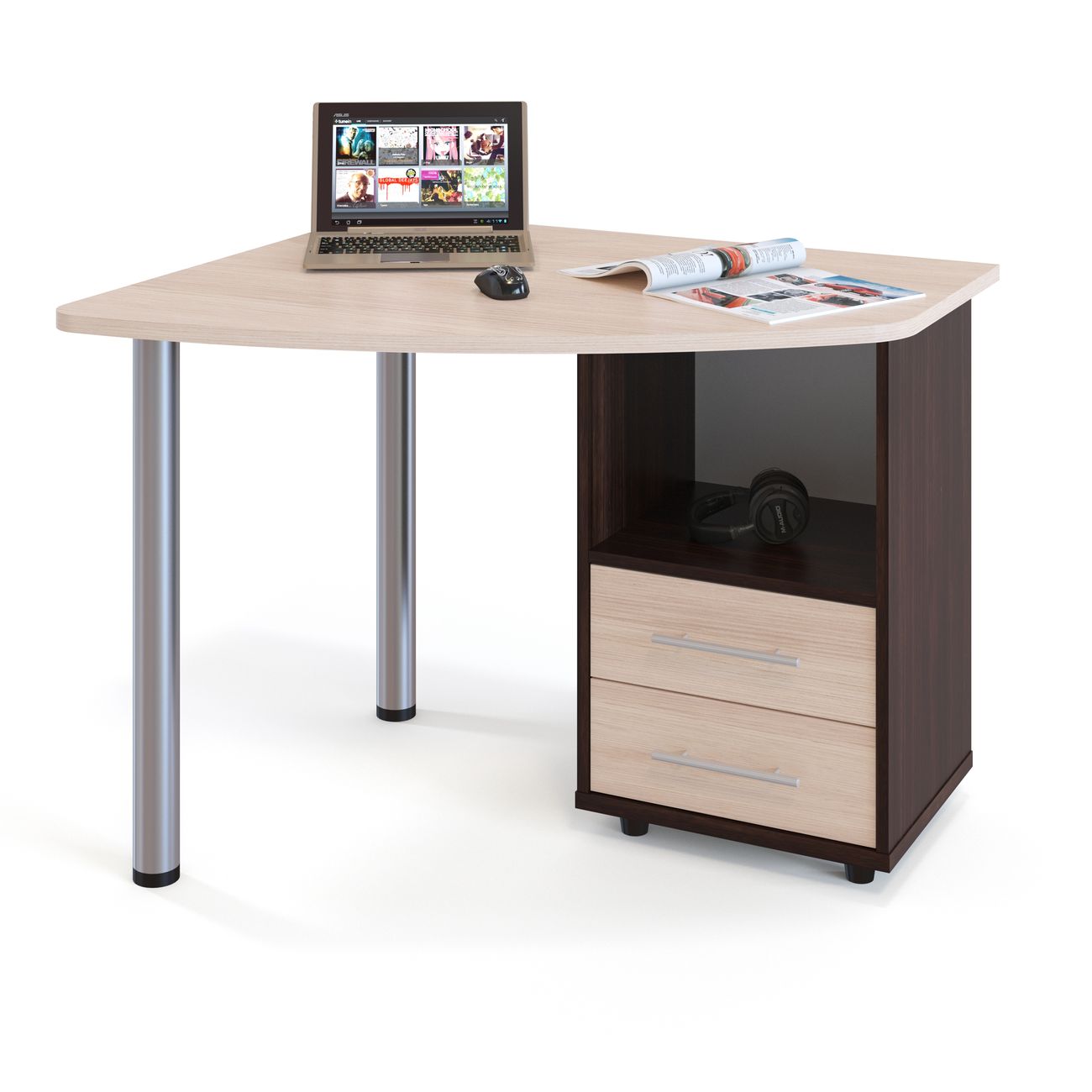 Стол компьютерный Сокол Меб.фабрика КСТ-102 Правый Венге/беленый дуб