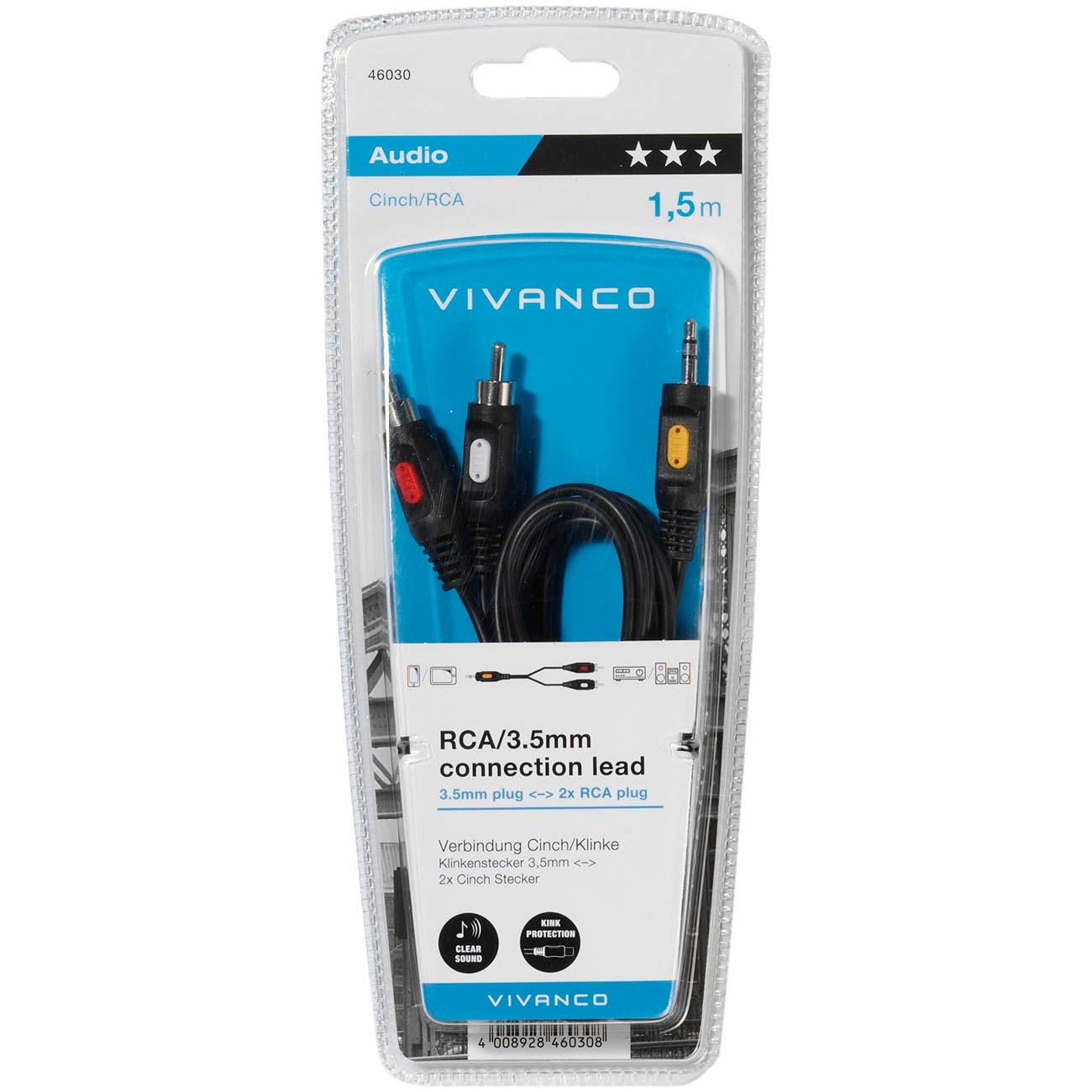 Кабель аналоговый аудио Vivanco Jack3.5 / 2хRCA папа. 1.5м (46030)