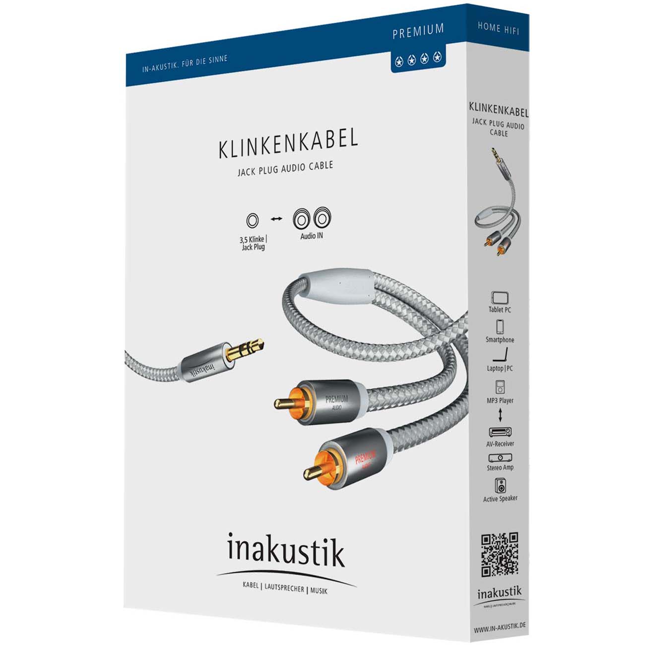 Кабель аналоговый аудио (Hi-Fi) Inakustik Premium MP3 Jack3.5/2*RCA 1,5м (004100015)