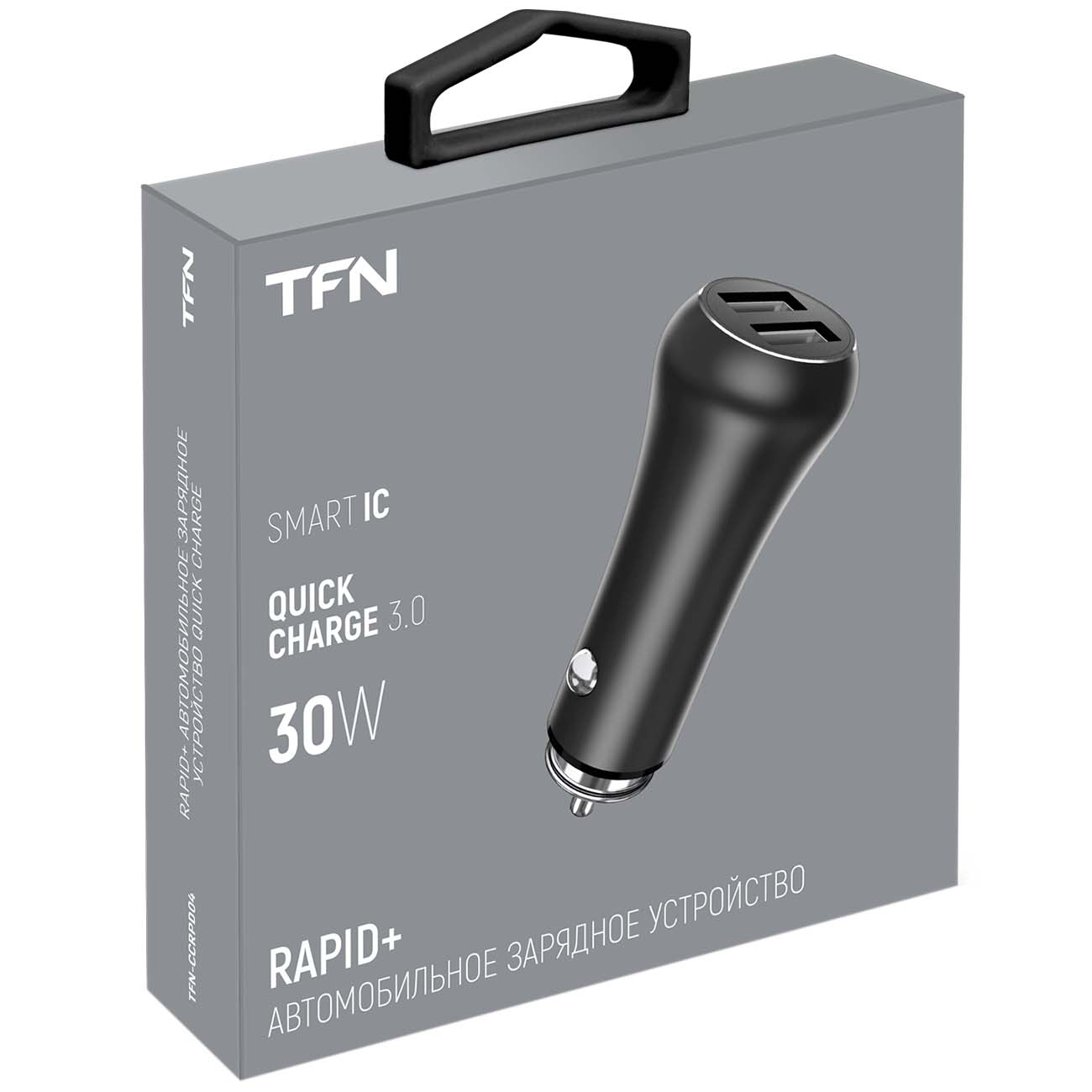 Автомобильное зарядное устройство TFN Rapid+ 2xUSB QC 30W, Black