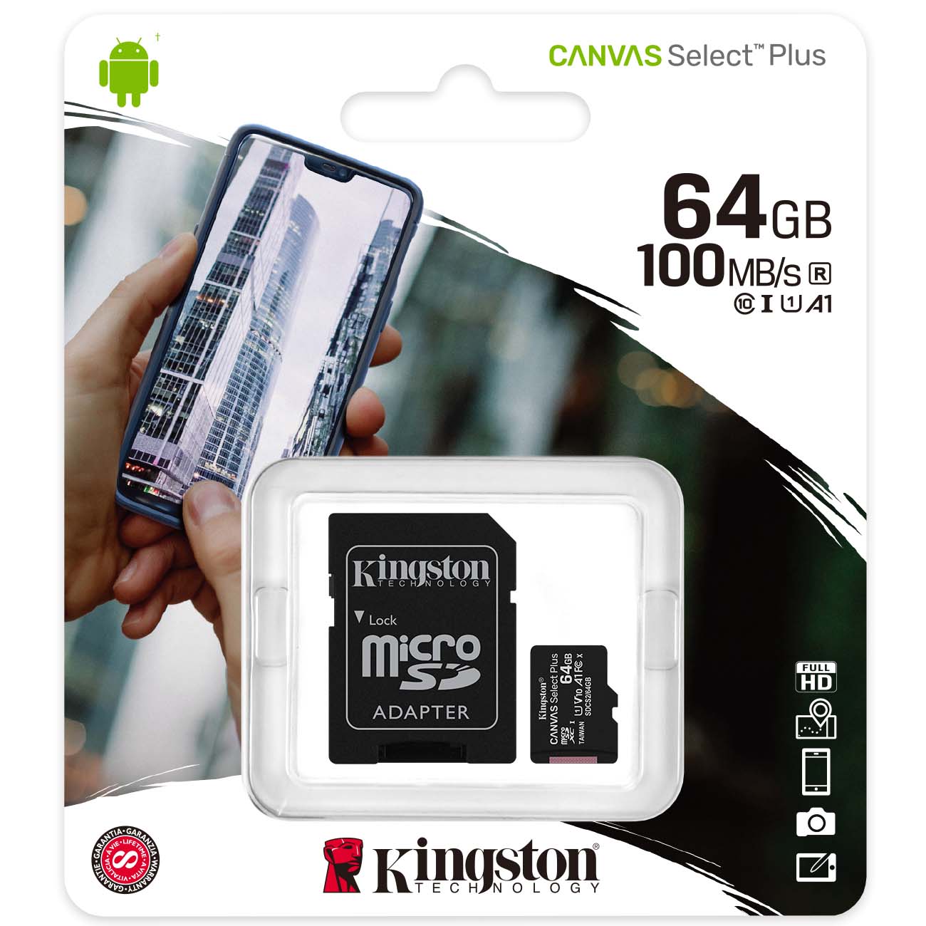 Карта памяти microSDXC Kingston 64GB Canvas Select Plus (SDCS2/64GBSP)