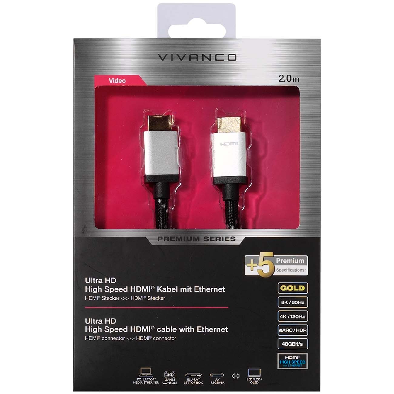 Кабель цифровой аудио-видео Vivanco HDMI 2.1 2м (42207)