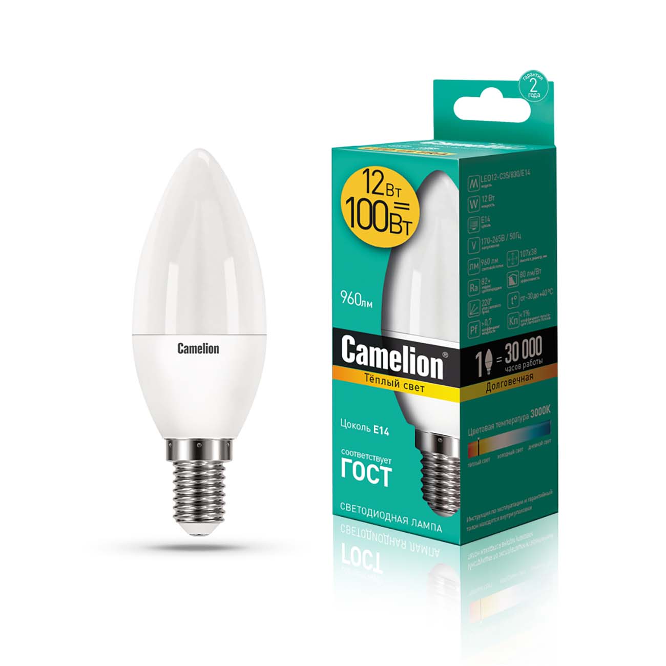 Лампа LED Camelion LED12-C35/830/E14 фото