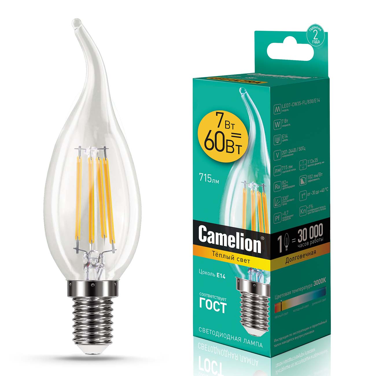 Лампа LED Camelion LED7-CW35-FL/830/E14 фото