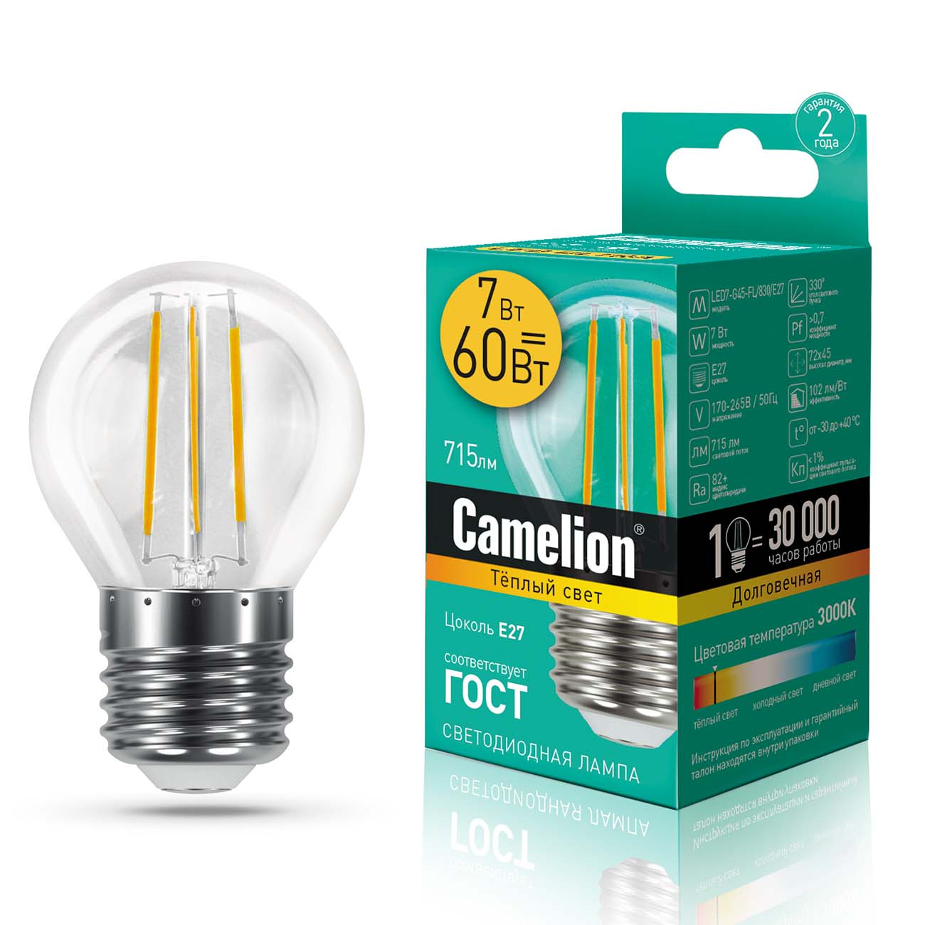 Лампа LED Camelion LED7-G45-FL/830/E27 фото