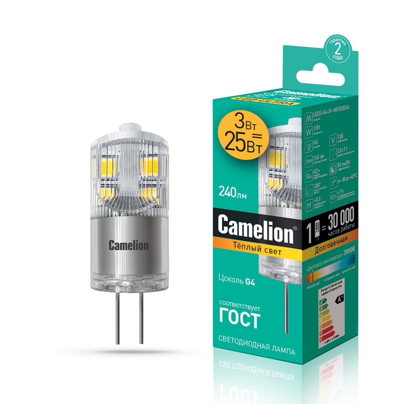 Лампа LED Camelion LED3-G4-JD-NF/830/G4