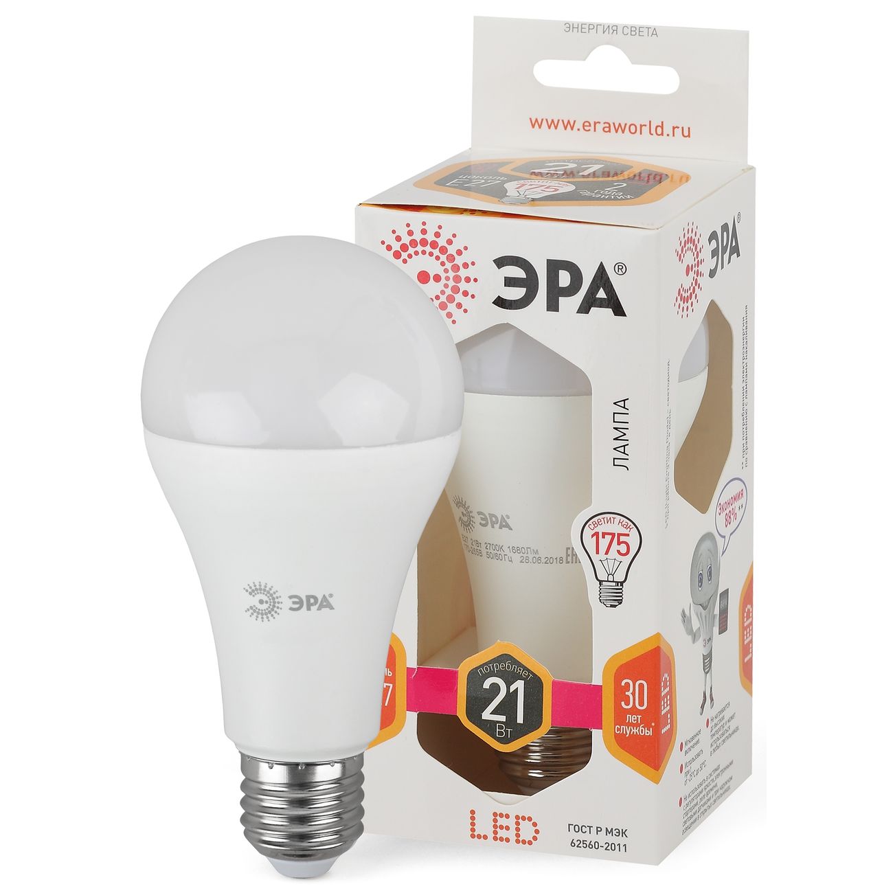 Лампа LED ЭРА A65-21W-827-E27