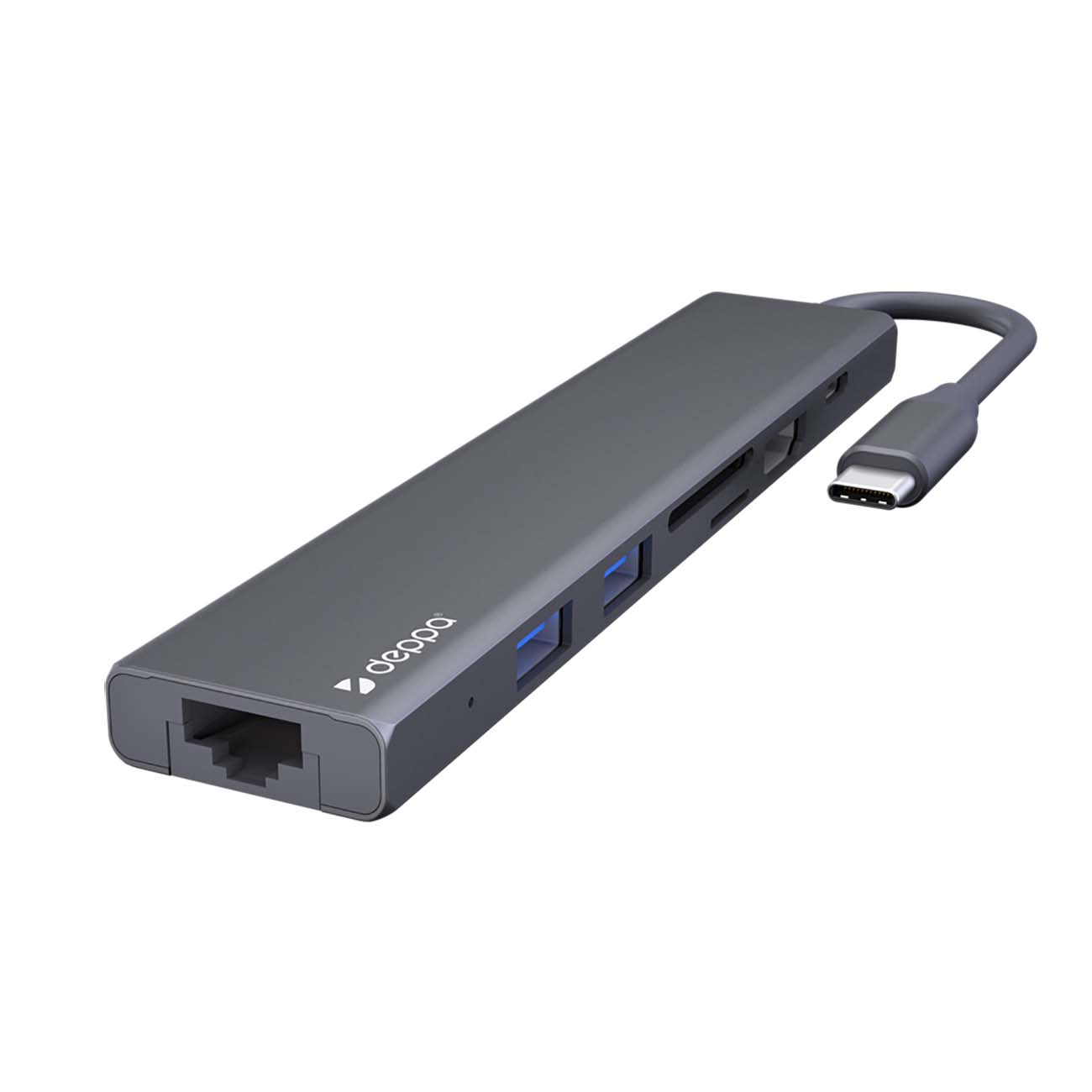 Переходник Deppa USB Type-C, HDMI, PD, 2xUSB 3.0, RJ45, microSD/SD фото