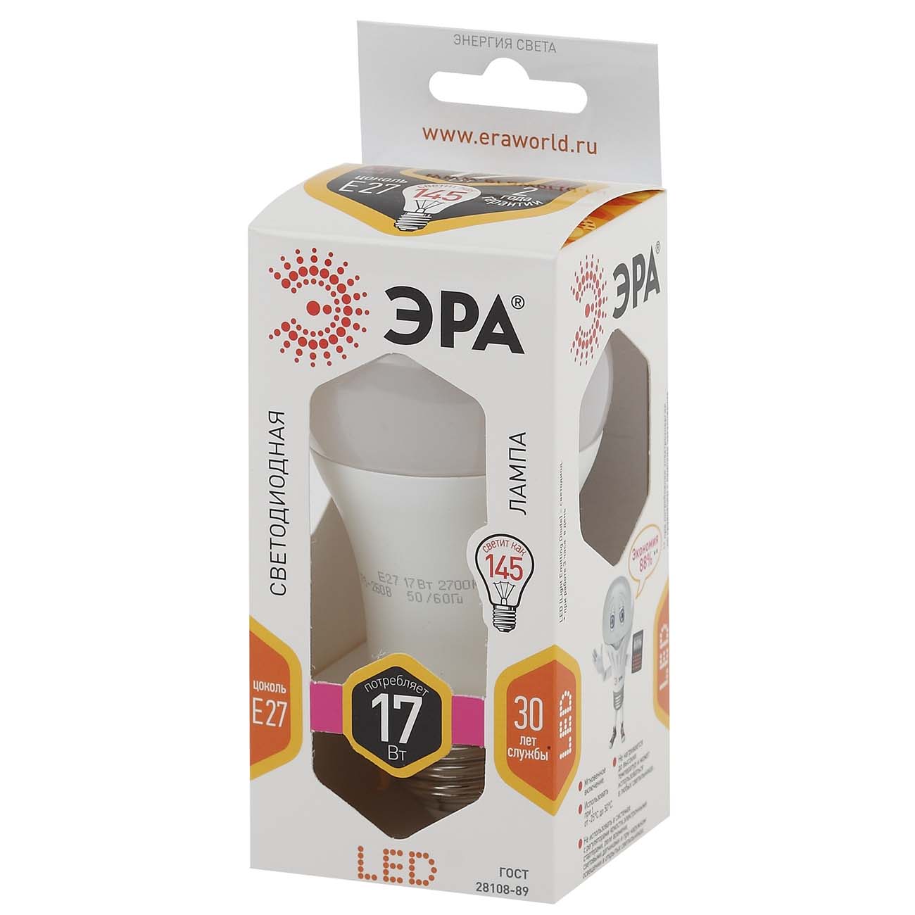 Лампа LED ЭРА A60-17W-827-E27