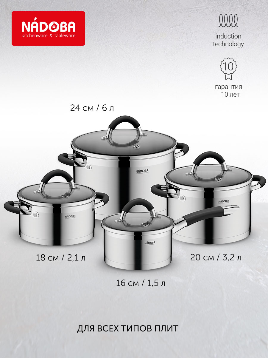 Набор кастрюль Nadoba Olina с крышками, 8 предметов (726419)